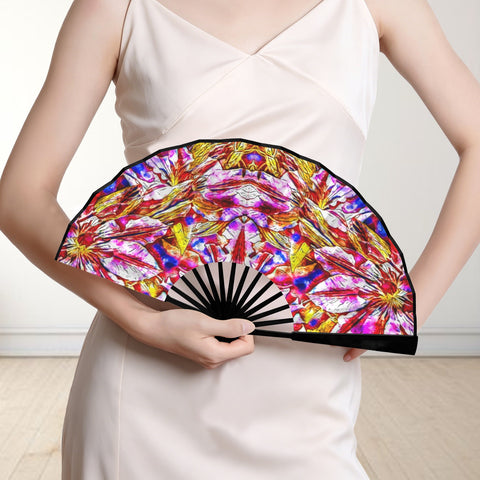'Clematis' (Black Edge) Double-Sided Folding Bamboo Fan