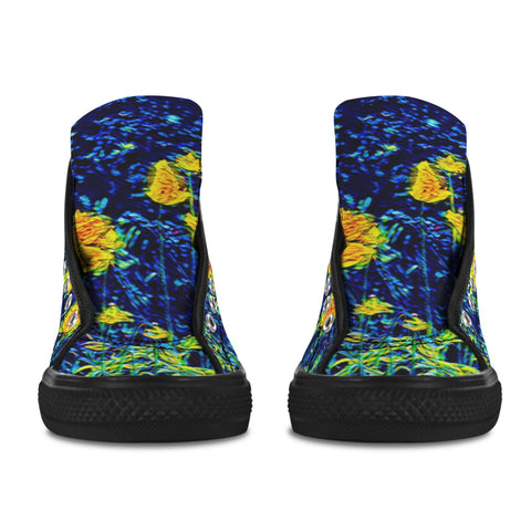 'Wild Poppies' (Black) Women's 'Vancouver' High Top Boots