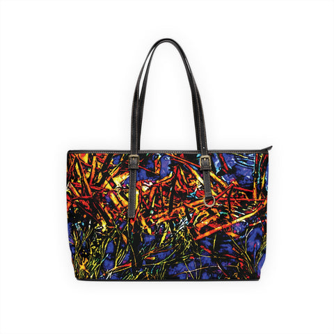 'Graffiti Aqua' PU Leather Zipped Tote