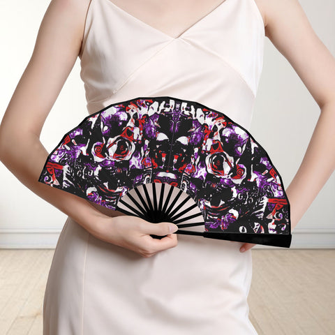 'Gothic Rose' (Black Edge) Double-Sided Folding Bamboo Fan