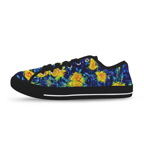 'Wild Poppies' (Black) Seattle Low Top Men's Shoes (Model 1013-6)