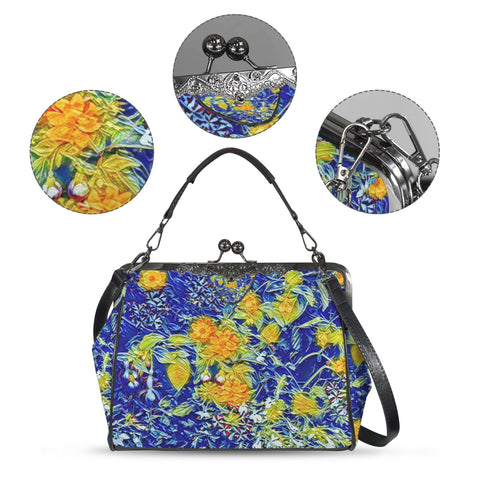 'Summer Basket' Faux Leather Kisslock Handbag Crossbody