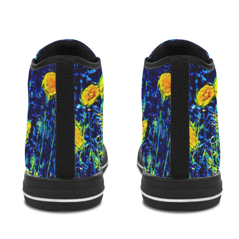'Wild Poppies' (Black) Women's 'Vancouver' High Top Boots