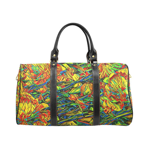 'Peony Citrus' Nylon Duffle With Faux Leather Trim