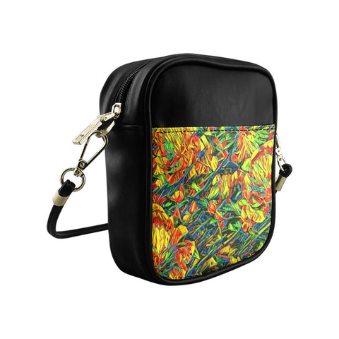 'Peony Citrus' Faux Leather Sling Pouch
