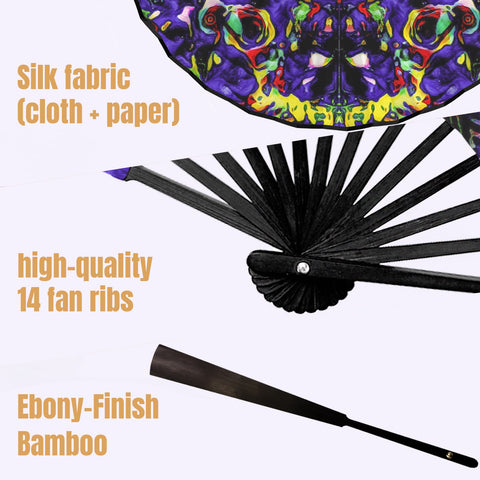 'Purple Haze' (Black Edge) Double-Sided Folding Bamboo Fan