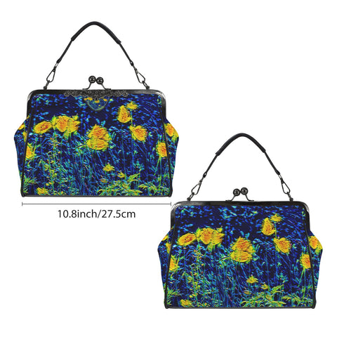 'Wild Poppies' Faux Leather Kisslock Handbag Crossbody