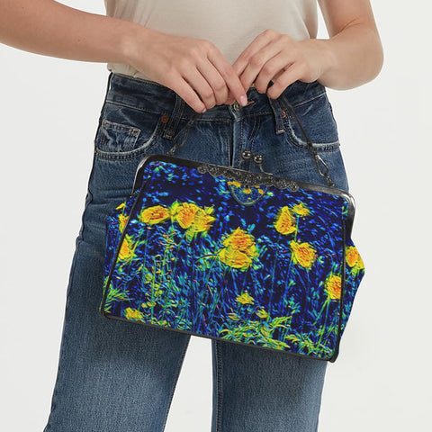 'Wild Poppies' Faux Leather Kisslock Handbag Crossbody