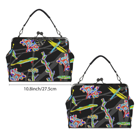 'Regenesis' (Black Edit) Faux Leather Kisslock Handbag Crossbody