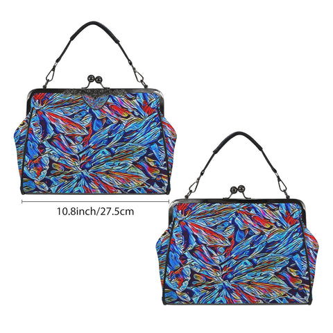 'Clematis Sapphire' Faux Leather Kisslock Handbag Crossbody