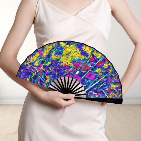 'Agapanthus' (Black Edge) Double-Sided Folding Bamboo Fan