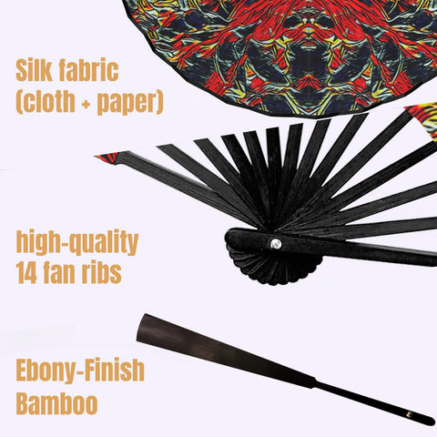 'Earthquake' (Black Edge) Double-Sided Folding Bamboo Fan