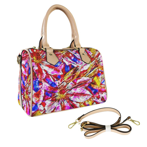 'Clematis' Mini-Boston PU Handbag (Cream Trim)