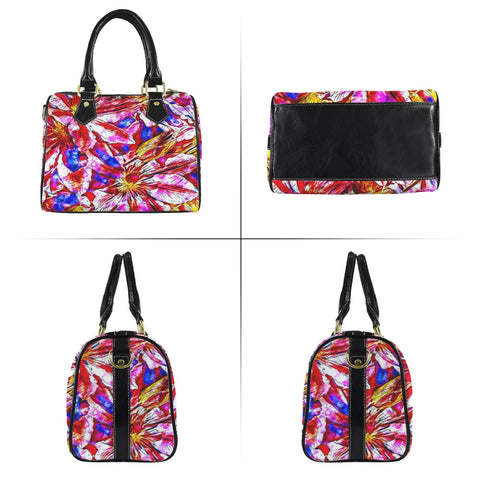 'Clematis' Mini-Boston PU Handbag (Black Trim)