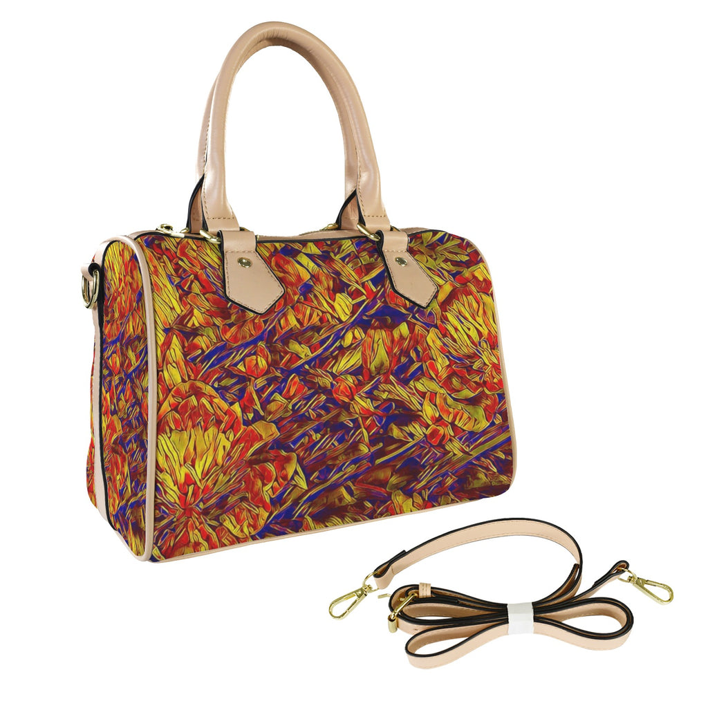 'Peony' Boston-Mini PU Handbag (Cream Trim)