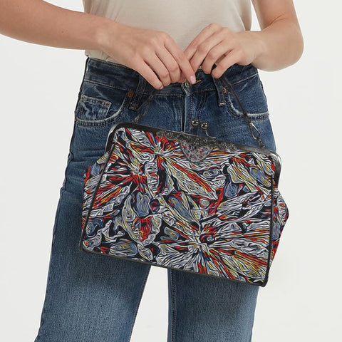 'Clematis Platinum' Faux Leather Kisslock Handbag Crossbody