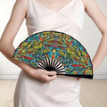 'Clematis Electra' (Black Edge) Double-Sided Folding Bamboo Fan