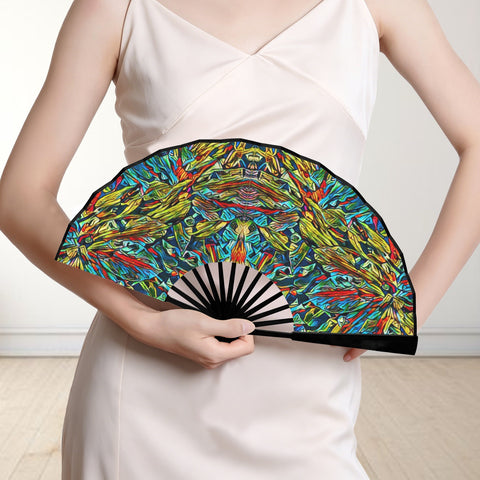 'Clematis Electra' (Black Edge) Double-Sided Folding Bamboo Fan