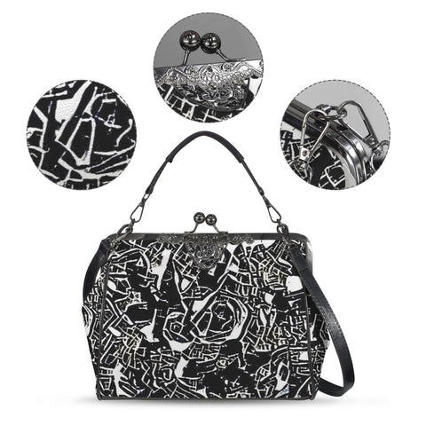 'Liquorice' Faux Leather Kisslock Handbag Crossbody