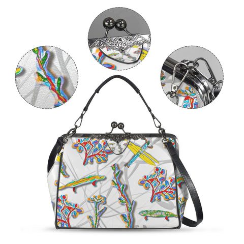 'Regenesis' (White Edit) Faux Leather Kisslock Handbag Crossbody