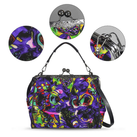 'Purple Haze' Faux Leather Kisslock Handbag Crossbody