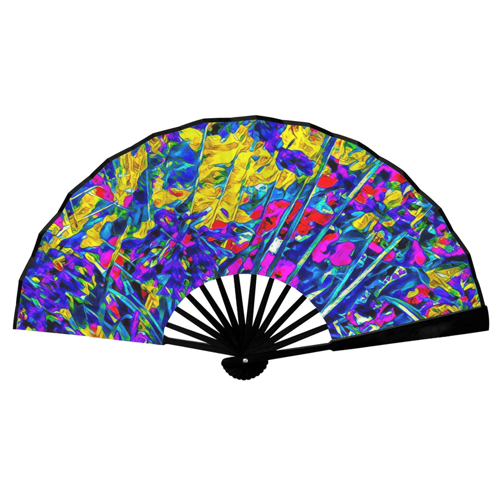 'Agapanthus' (Black Edge) Double-Sided Folding Bamboo Fan