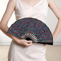'Clematis Neon' (Black Edge) Double-Sided Folding Bamboo Fan