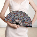 'Clematis Platinum' (Black Edge) Double-Sided Folding Bamboo Fan