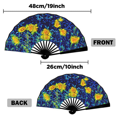 'Wild Poppies' (Black Edge) Double-Sided Folding Bamboo Fan