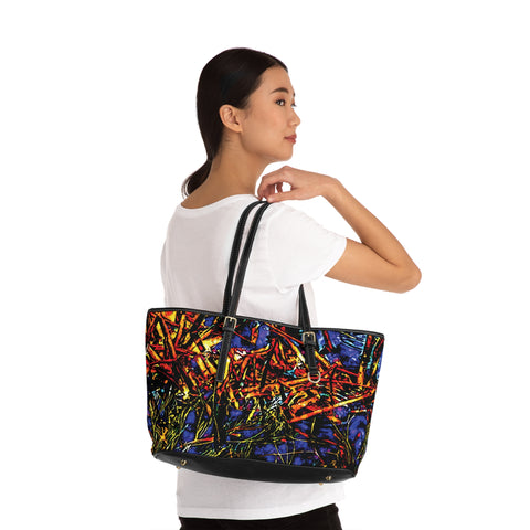 'Graffiti Aqua' PU Leather Zipped Tote