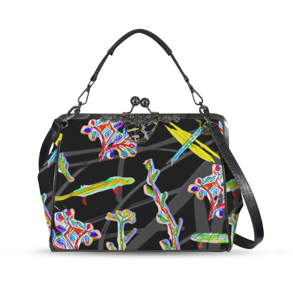 'Regenesis' (Black Edit) Faux Leather Kisslock Handbag Crossbody