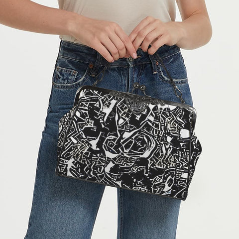 'Liquorice' Faux Leather Kisslock Handbag Crossbody