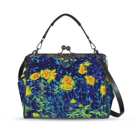 'Wild Poppies' Faux Leather Kisslock Handbag Crossbody