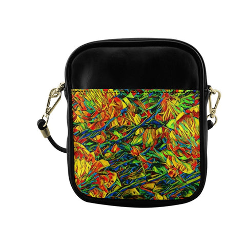 'Peony Citrus' Faux Leather Sling Pouch