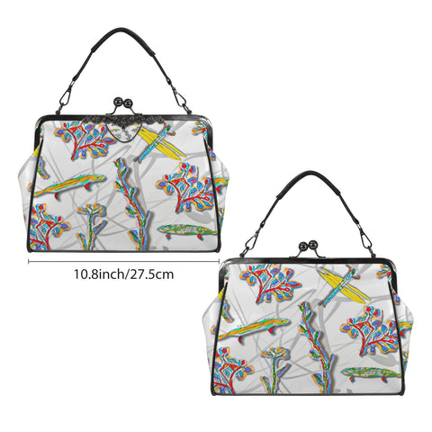 'Regenesis' (White Edit) Faux Leather Kisslock Handbag Crossbody