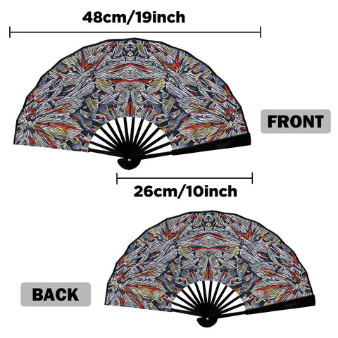 'Clematis Platinum' (Black Edge) Double-Sided Folding Bamboo Fan