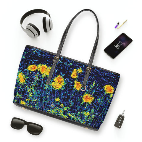 'Wild Poppies' PU Leather Zipped Tote