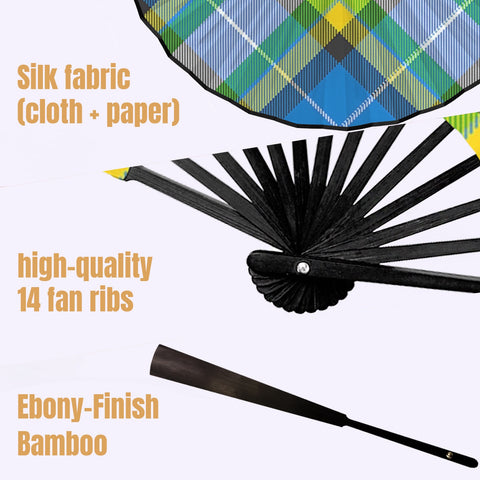 'Yorkshire Tartan' (Slant / Black Edge) Double-Sided Folding Bamboo Fan