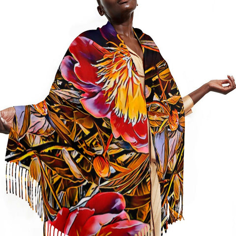 'Peony Marron' Tassel Fleece Scarf
