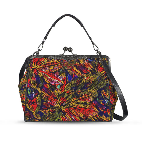 'Clematis Firestorm' Faux Leather Kisslock Handbag Crossbody