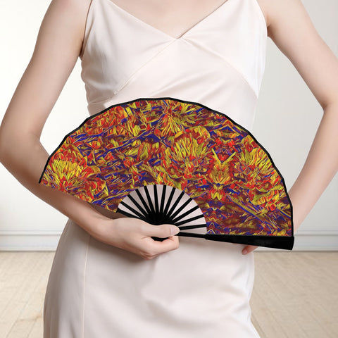 'Peony' (Black Edge) Double-Sided Folding Bamboo Fan
