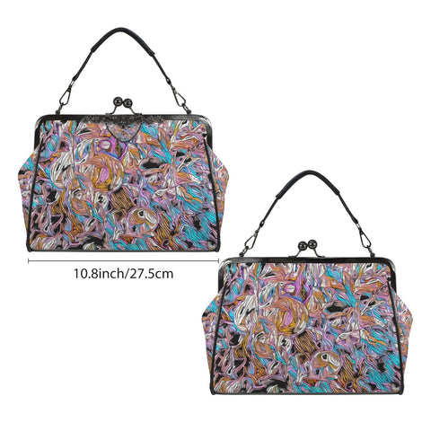 'Psychedelique' Faux Leather Kisslock Handbag Crossbody