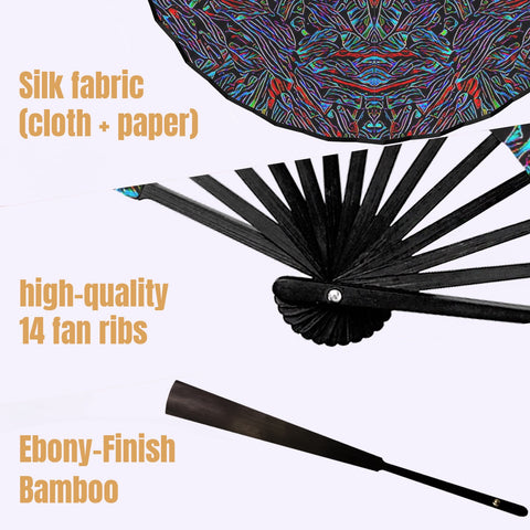 'Clematis Neon' (Black Edge) Double-Sided Folding Bamboo Fan