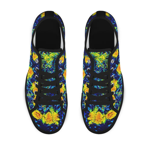 'Wild Poppies' (Black) Seattle Low Top Men's Shoes (Model 1013-6)
