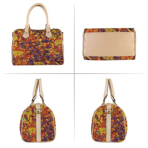 'Peony' Boston-Mini PU Handbag (Cream Trim)