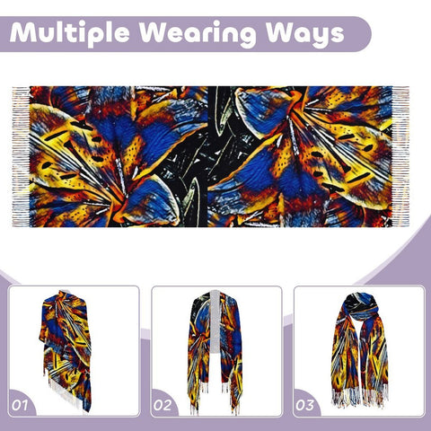 'Lily Cobalt' Tassel Fleece Scarf