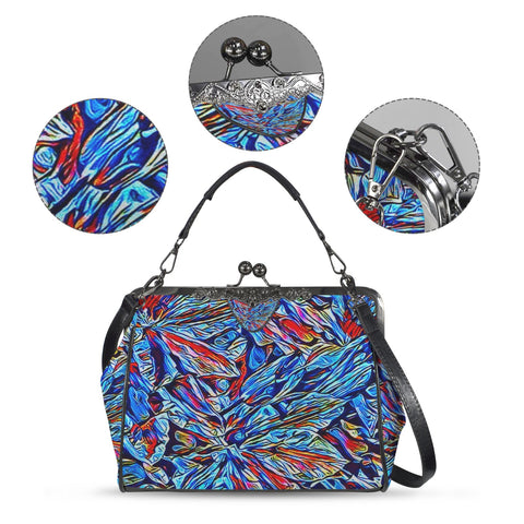 'Clematis Sapphire' Faux Leather Kisslock Handbag Crossbody