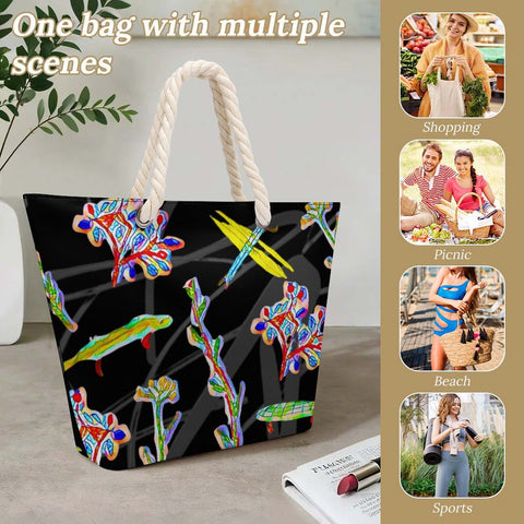 'Regenesis' (Black) Hemp Rope Tote Bag