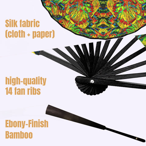'Peony Citrus' (Black Edge) Double-Sided Folding Bamboo Fan