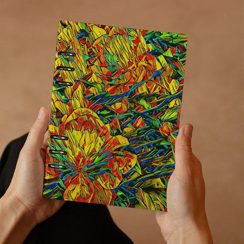 'Peony Citrus' Faux Leather A5 Binder Notebook